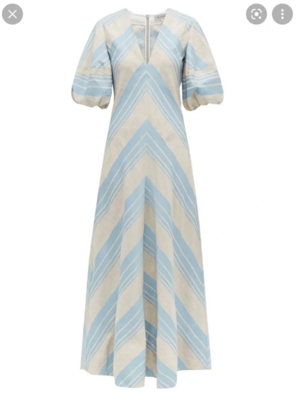 Lee Mathews Tilda Chevron Linen Blend Maxi Dress in Celadon Blue 4